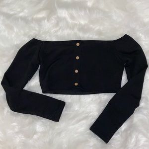 Off the shoulder button down black long sleeve